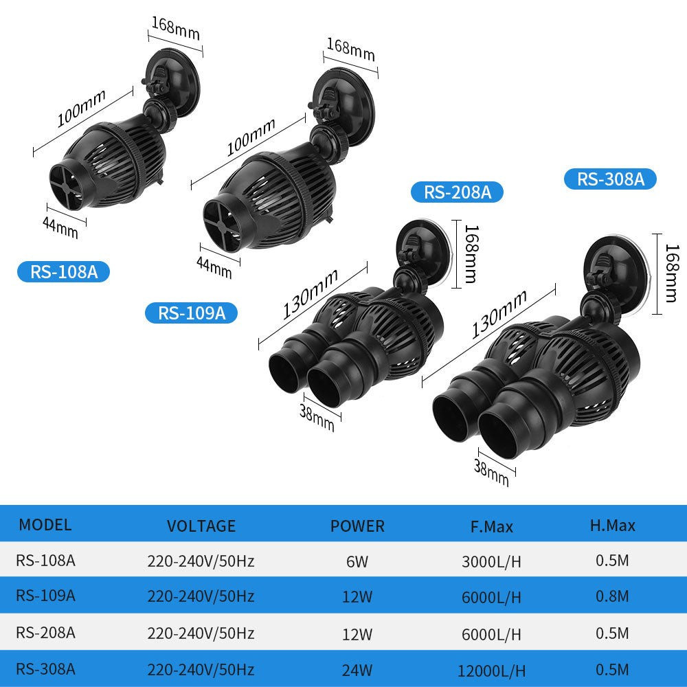RS-109A 12W 6000L / H Single-head Flow Maker Pump Fish Tank Wave Making Pump, EU Plug