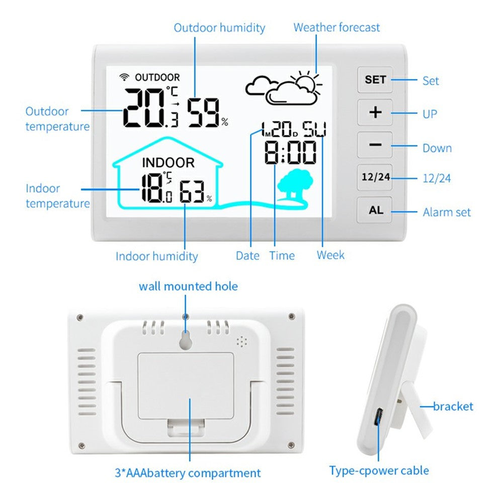 TS-FT006 Indoor / Outdoor Temperature Humidity Monitor Wireless Weather Station Alarm Clock (CE / ROHS Certified)