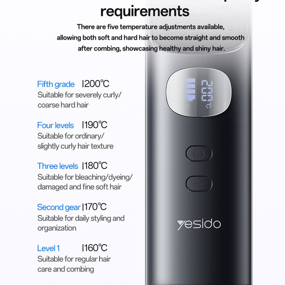 YESIDO MG23 Kabelloser Haarstrecker-Glätter 2in1 Styling-Tool mit 3 Temperaturstufen & Digital Display