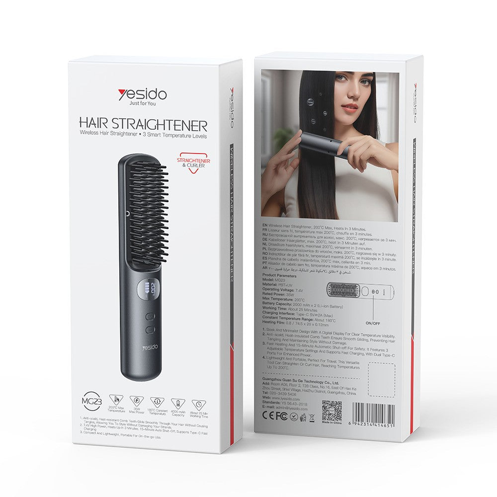 YESIDO MG23 Kabelloser Haarstrecker-Glätter 2in1 Styling-Tool mit 3 Temperaturstufen & Digital Display