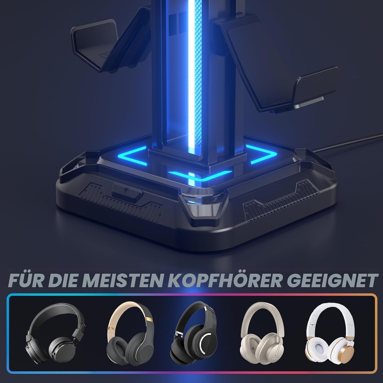 KDD Gaming Kopfhörer Ständer Led Mit 9 Lichtmodi - Drehbarer Headset Halterung Tisch Mit Abnehmbarer Controller Halterung - Headset Ständer Gaming Zubehör Für Gamer PC Xbox ONE Ps5(Schwarz)