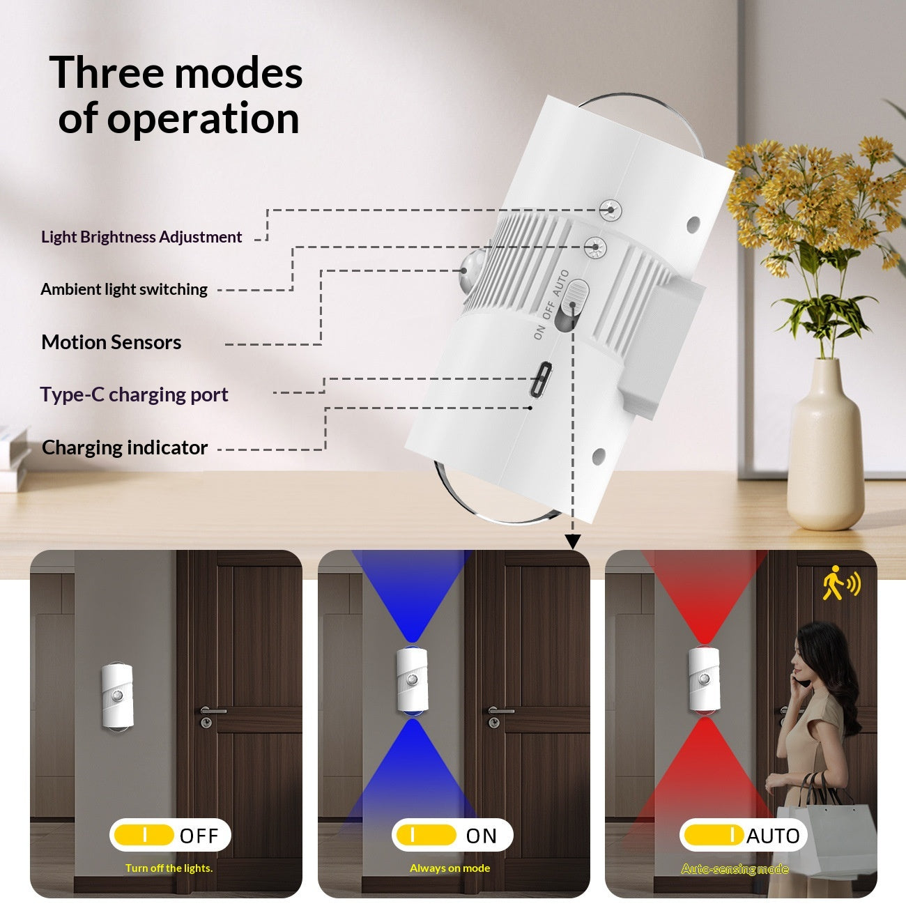 YSJ-008A 1Pc RGB Night Light Smart Motion Sensor 4-level Brightness Magnetic Wall Light for Hallway