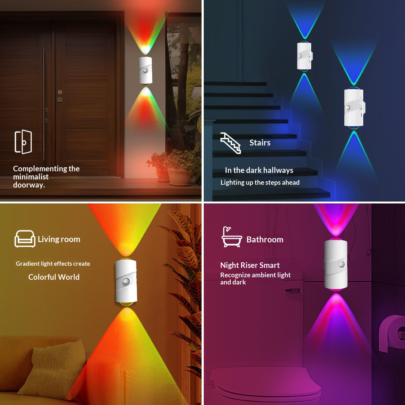 YSJ-008A 1Pc RGB Night Light Smart Motion Sensor 4-level Brightness Magnetic Wall Light for Hallway