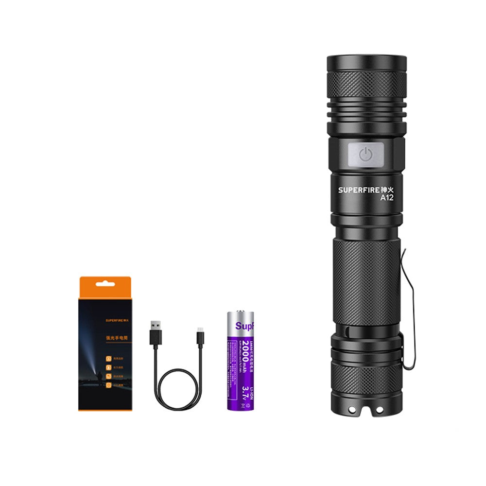 SUPERFIRE A12 LED Flashlight 850 Lumen Small Extremely Bright 15W Flash Light, Zoomable, Water Resistant, Adjustable Brightness for Camping, Running, Emergency (with Battery)