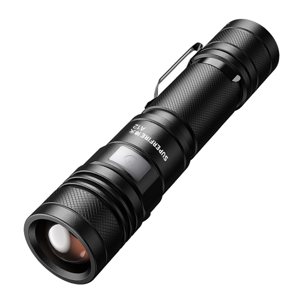 SUPERFIRE A12 Handheld Flashlight 15W Adjustable Focus Waterproof Drop Resistant with 5 Modes for Outdoor Emergency Use (without Battery)