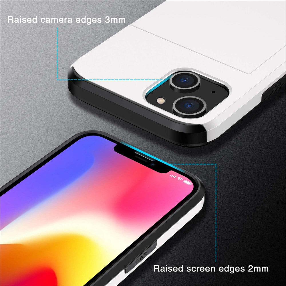 Slide Card Holder Phone Case for iPhone 14 6.1 inch, Drop-proof Protection TPU + PC Hybrid Cover