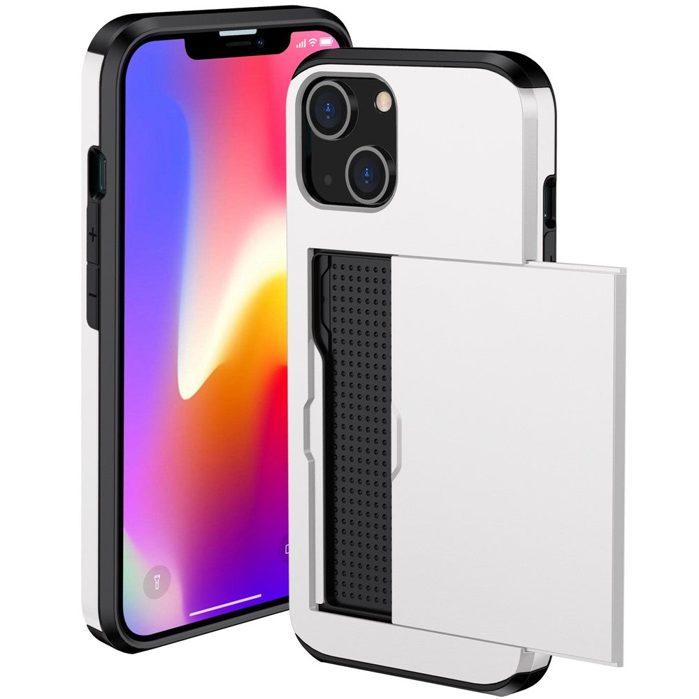 Slide Card Holder Phone Case for iPhone 14 6.1 inch, Drop-proof Protection TPU + PC Hybrid Cover