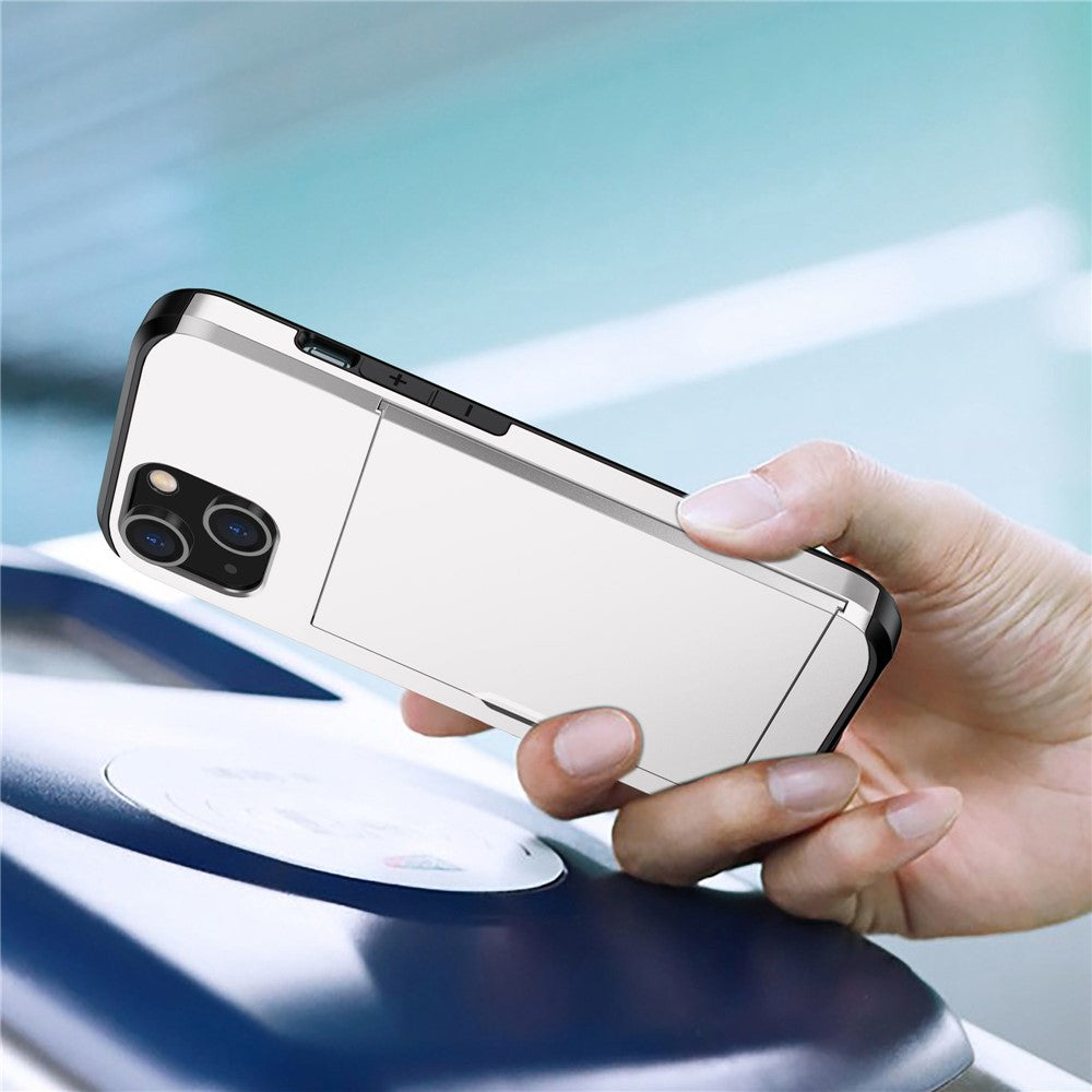 Slide Card Holder Phone Case for iPhone 14 6.1 inch, Drop-proof Protection TPU + PC Hybrid Cover