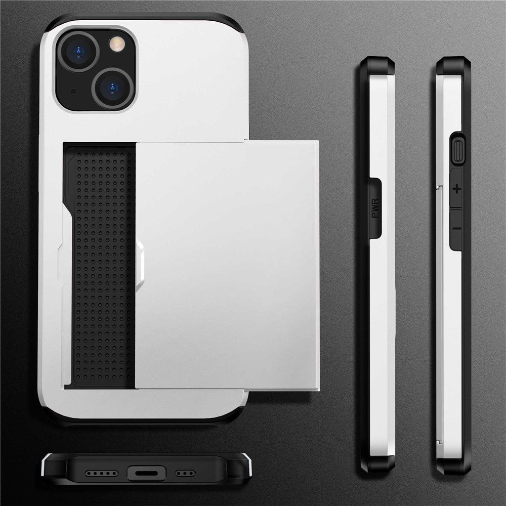 Slide Card Holder Phone Case for iPhone 14 6.1 inch, Drop-proof Protection TPU + PC Hybrid Cover