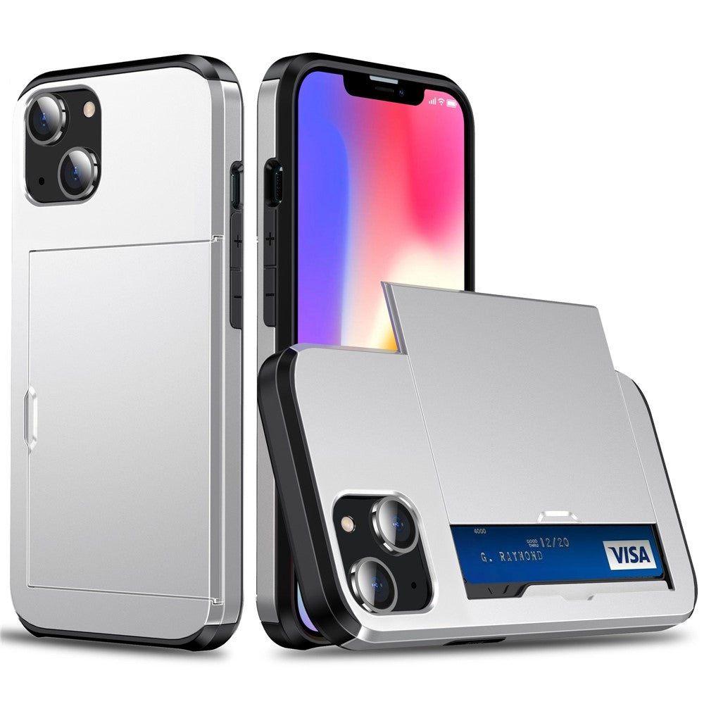 Slide Card Holder Phone Case for iPhone 14 6.1 inch, Drop-proof Protection TPU + PC Hybrid Cover