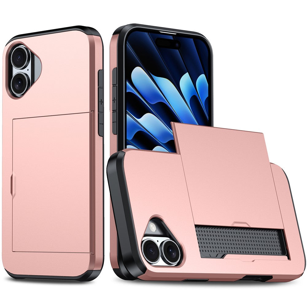 For  iPhone 16 Case Dual Layer TPU + PC Phone Cover with Sliding Card Slot