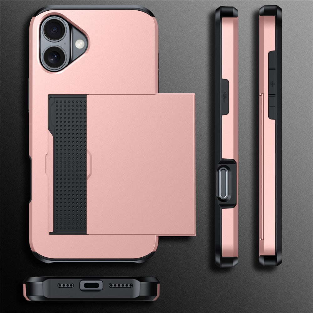For  iPhone 16 Case Dual Layer TPU + PC Phone Cover with Sliding Card Slot