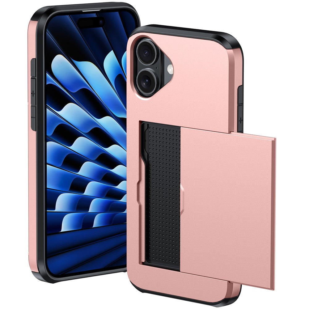 For  iPhone 16 Case Dual Layer TPU + PC Phone Cover with Sliding Card Slot