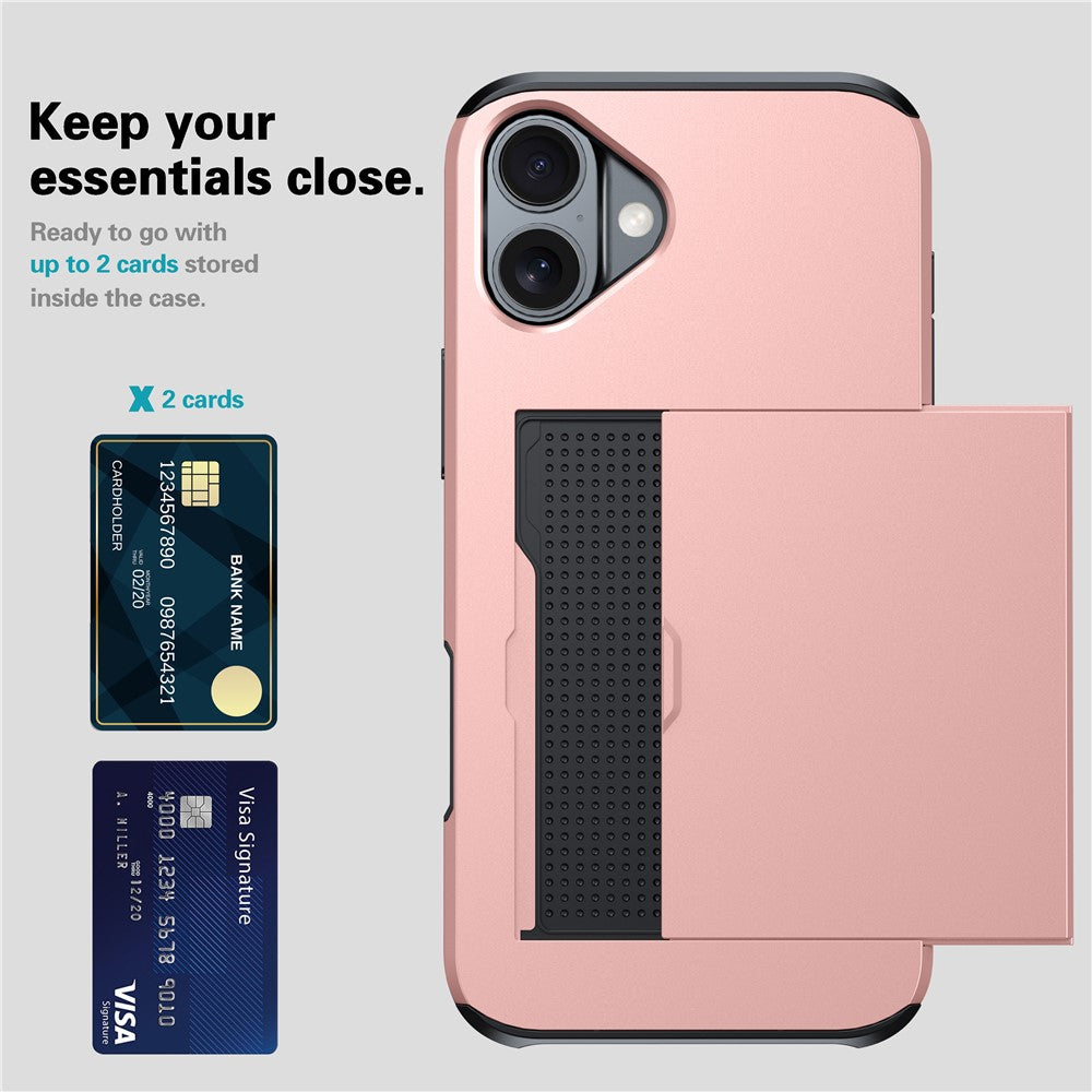 For  iPhone 16 Case Dual Layer TPU + PC Phone Cover with Sliding Card Slot