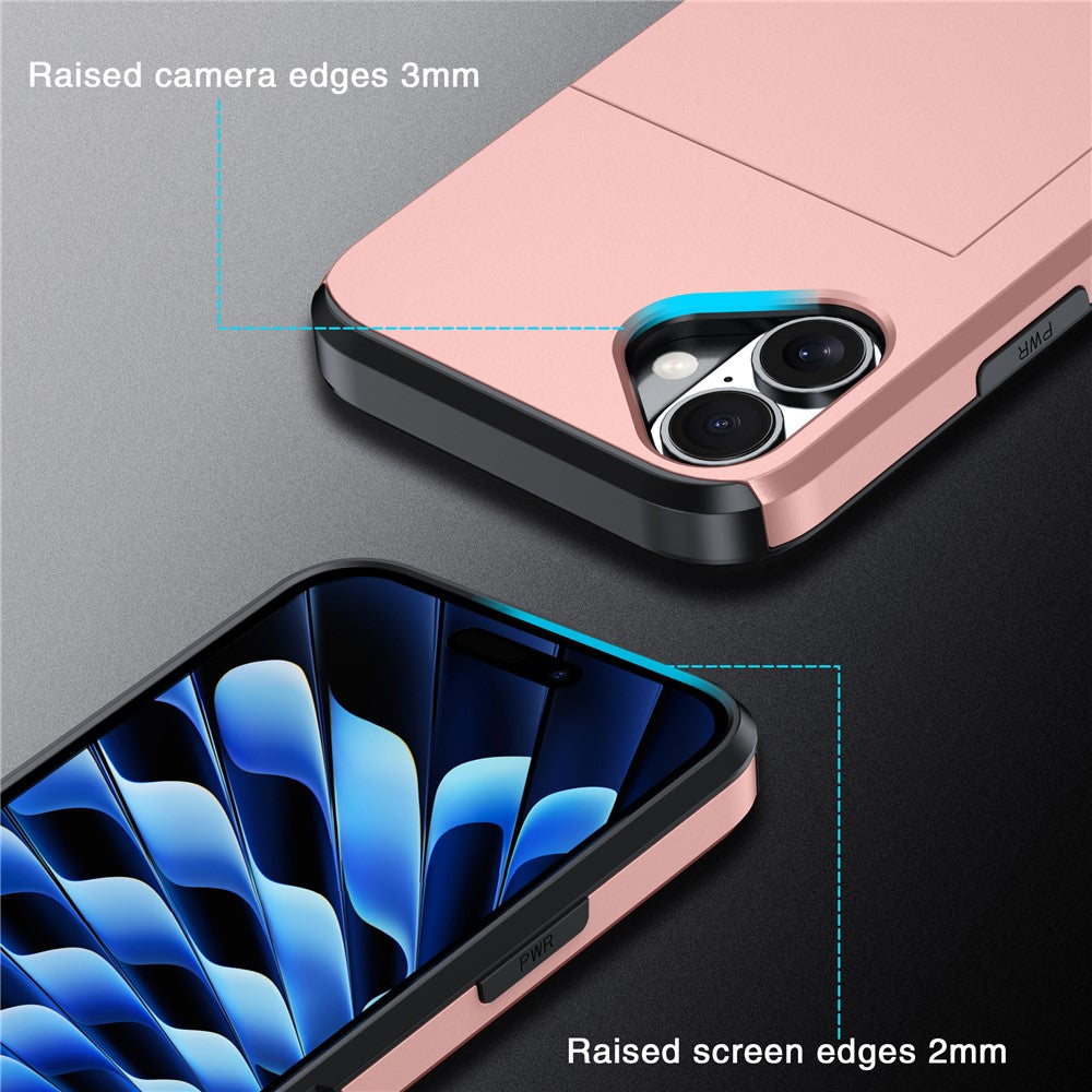 For  iPhone 16 Case Dual Layer TPU + PC Phone Cover with Sliding Card Slot