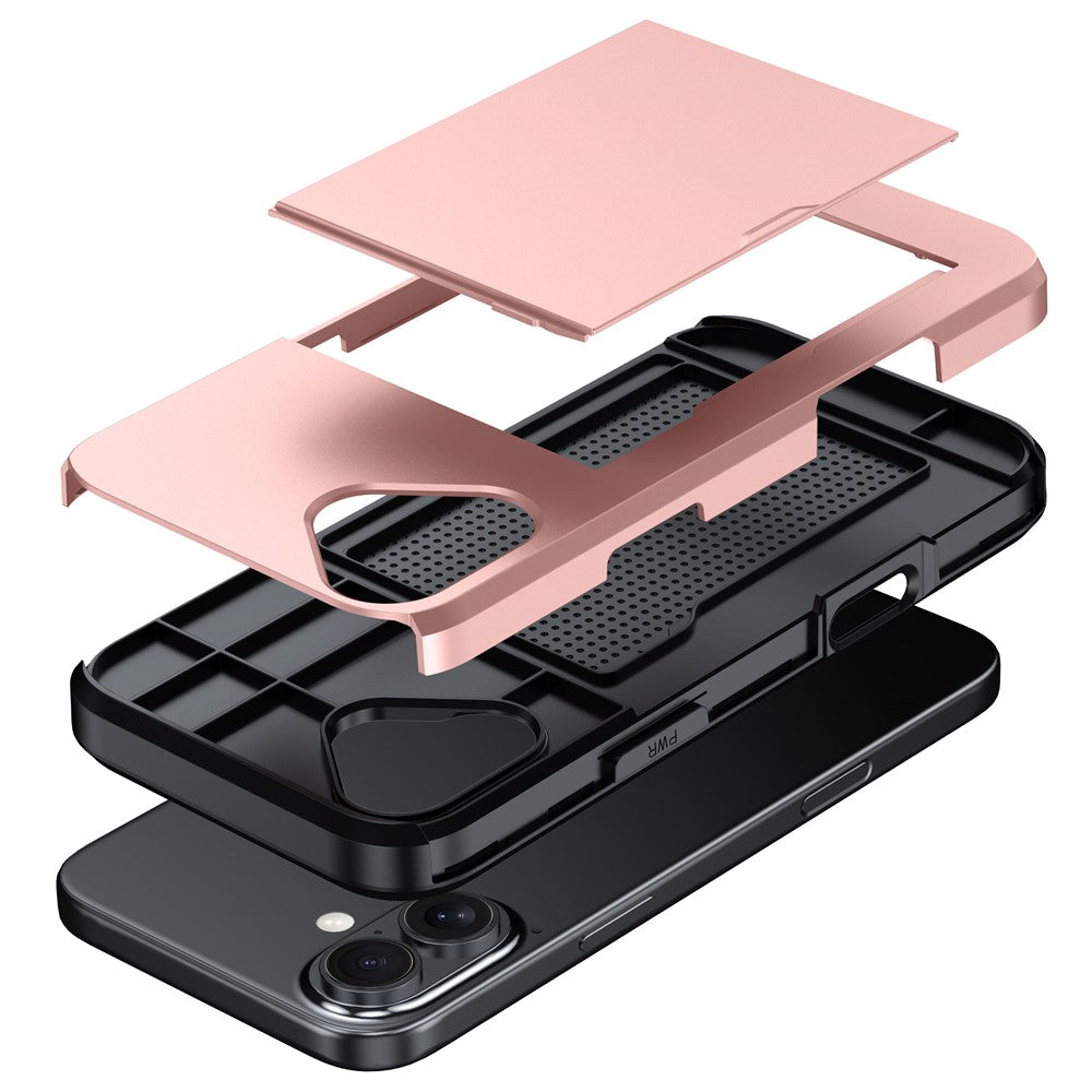 For  iPhone 16 Case Dual Layer TPU + PC Phone Cover with Sliding Card Slot