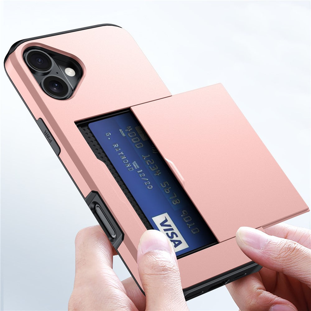 For  iPhone 16 Case Dual Layer TPU + PC Phone Cover with Sliding Card Slot