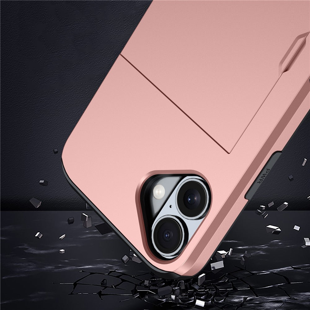 For  iPhone 16 Case Dual Layer TPU + PC Phone Cover with Sliding Card Slot