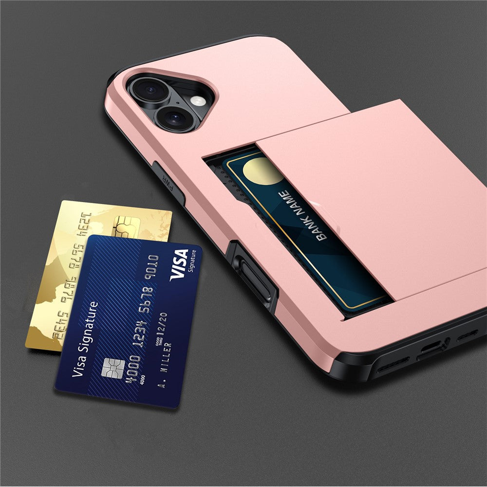 For  iPhone 16 Case Dual Layer TPU + PC Phone Cover with Sliding Card Slot
