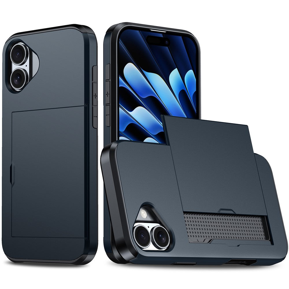 For  iPhone 16 Case Dual Layer TPU + PC Phone Cover with Sliding Card Slot