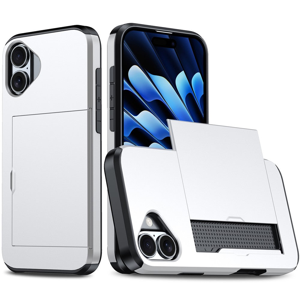 For  iPhone 16 Case Dual Layer TPU + PC Phone Cover with Sliding Card Slot