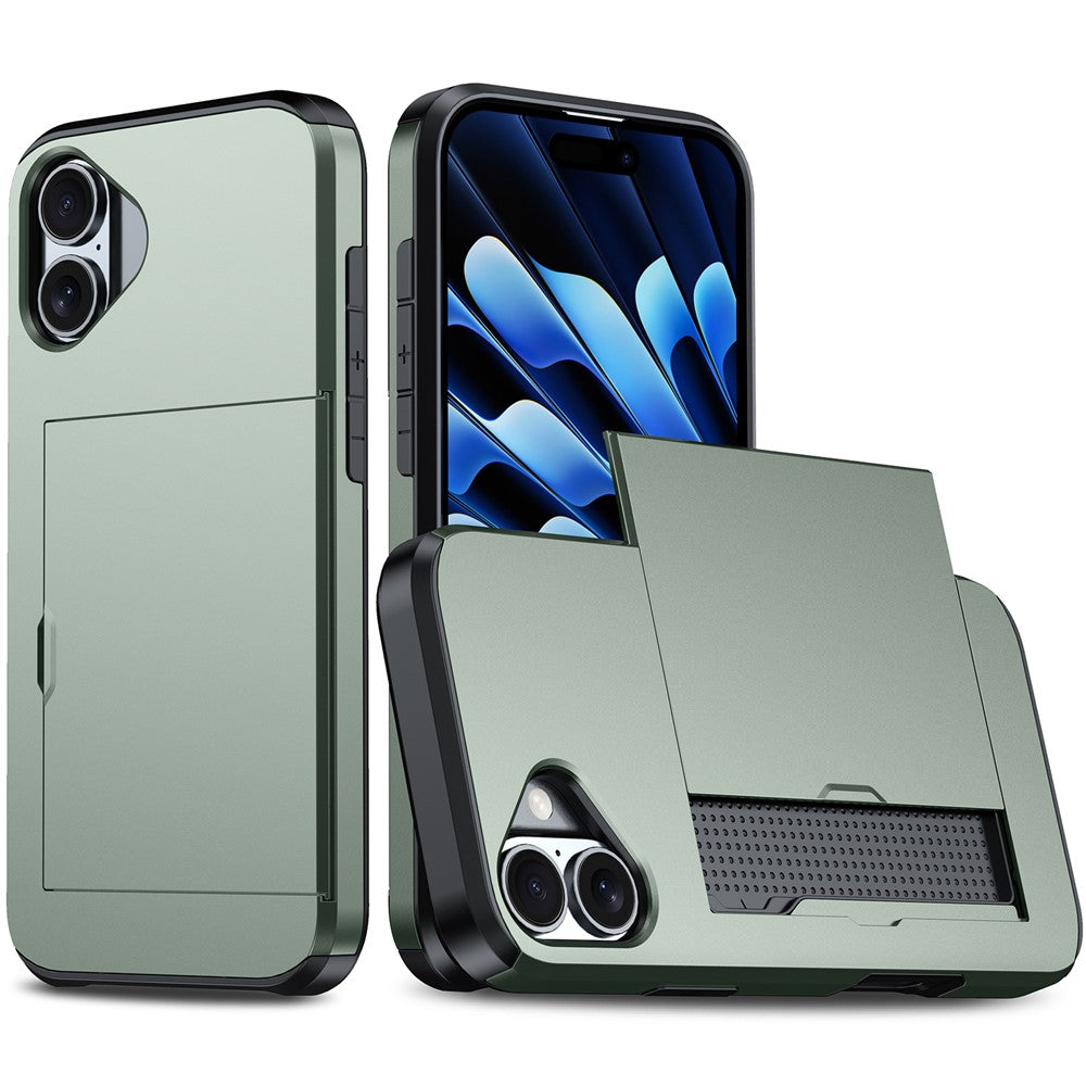For  iPhone 16 Case Dual Layer TPU + PC Phone Cover with Sliding Card Slot