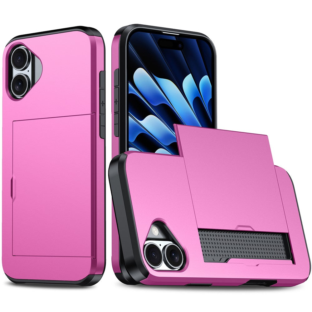 For  iPhone 16 Case Dual Layer TPU + PC Phone Cover with Sliding Card Slot