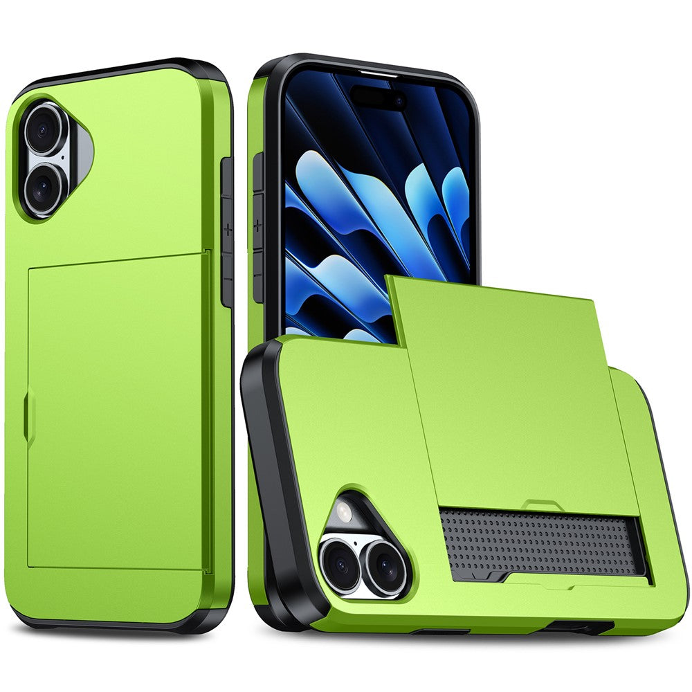 For  iPhone 16 Case Dual Layer TPU + PC Phone Cover with Sliding Card Slot