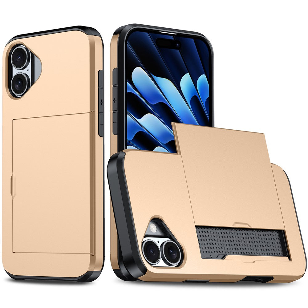 For  iPhone 16 Case Dual Layer TPU + PC Phone Cover with Sliding Card Slot