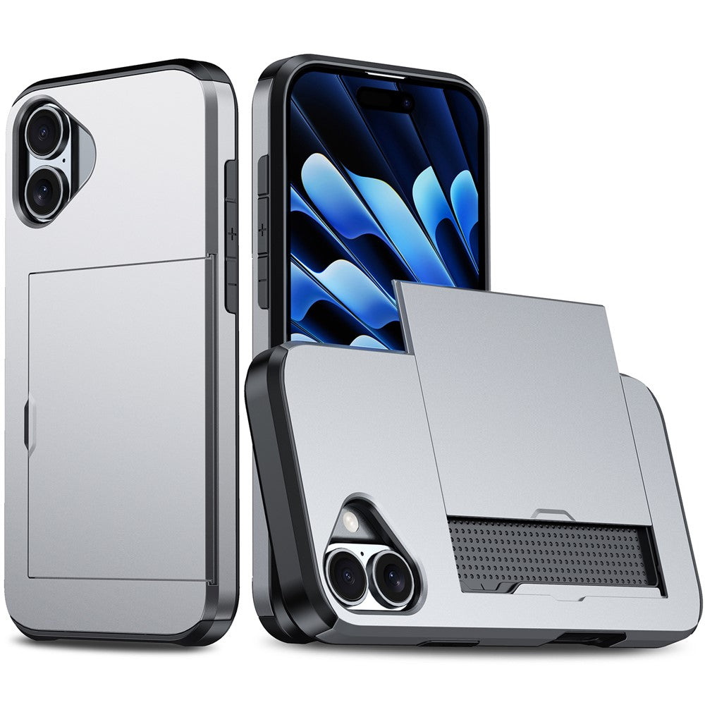 For  iPhone 16 Case Dual Layer TPU + PC Phone Cover with Sliding Card Slot