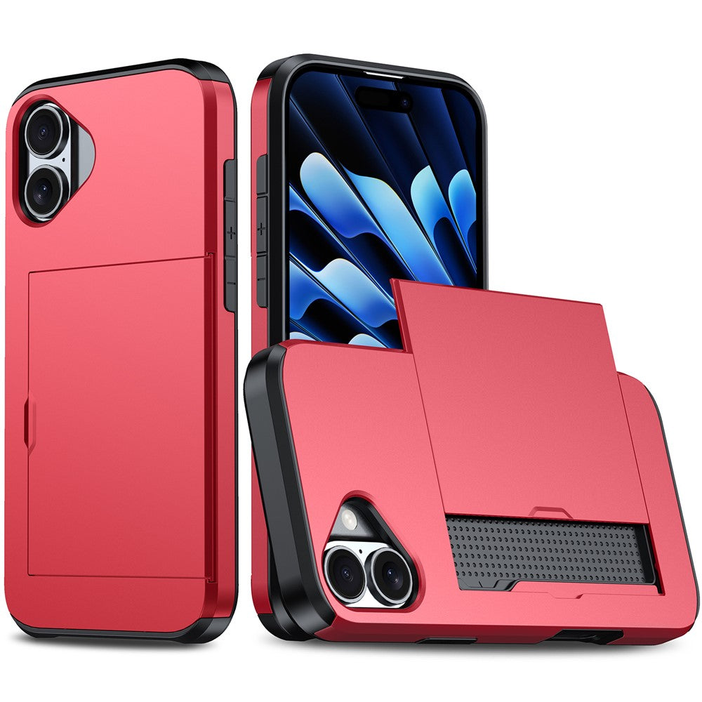 For  iPhone 16 Case Dual Layer TPU + PC Phone Cover with Sliding Card Slot