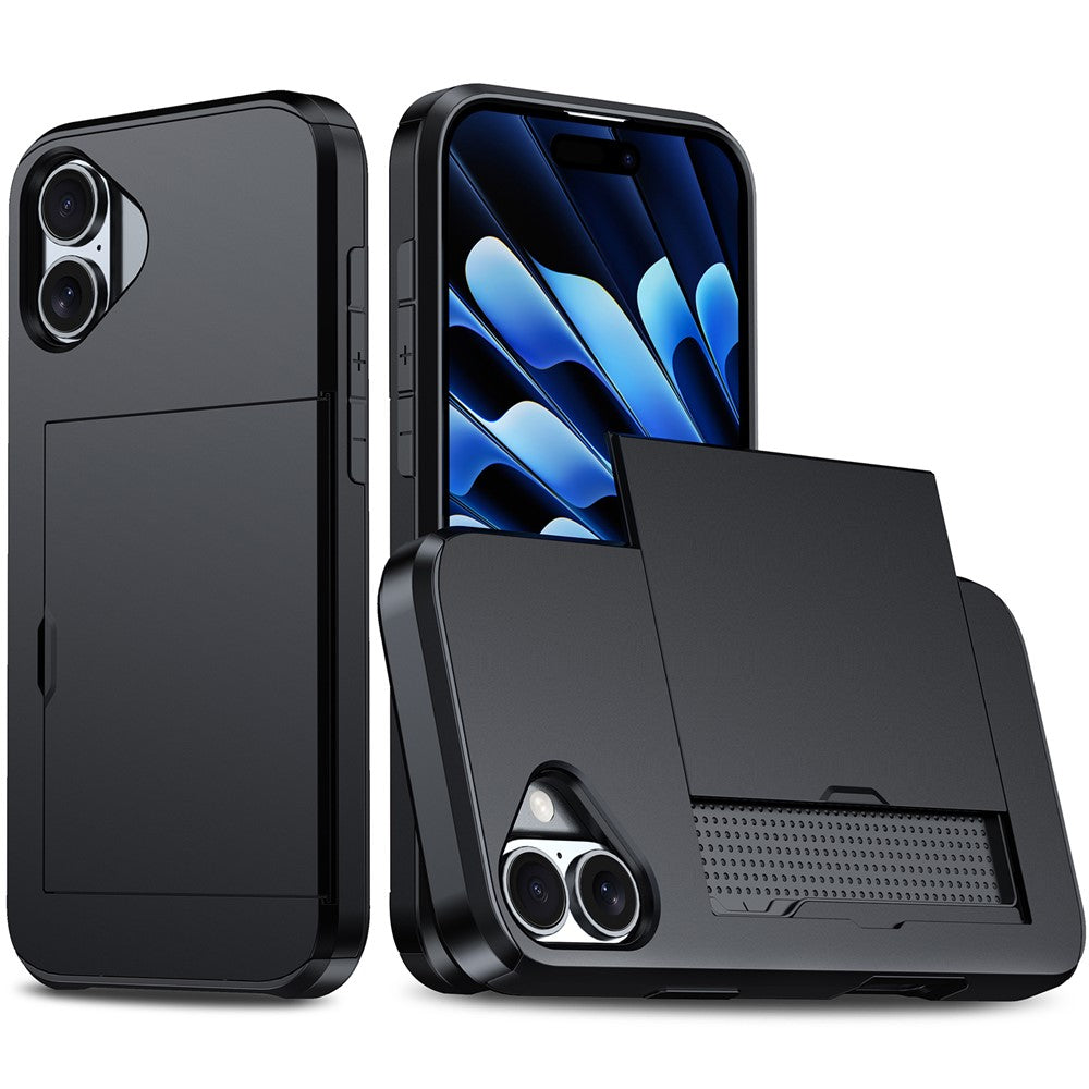 For  iPhone 16 Case Dual Layer TPU + PC Phone Cover with Sliding Card Slot