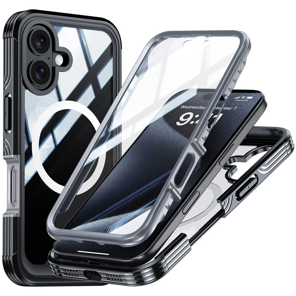 For iPhone 16 Magnetic Case with Tempered Glass Film PC + TPU Full Rugged Phone Cover