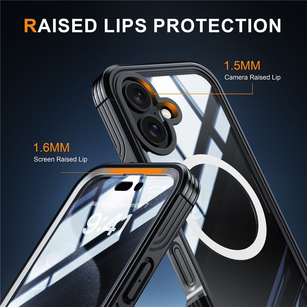 For iPhone 16 Magnetic Case with Tempered Glass Film PC + TPU Full Rugged Phone Cover