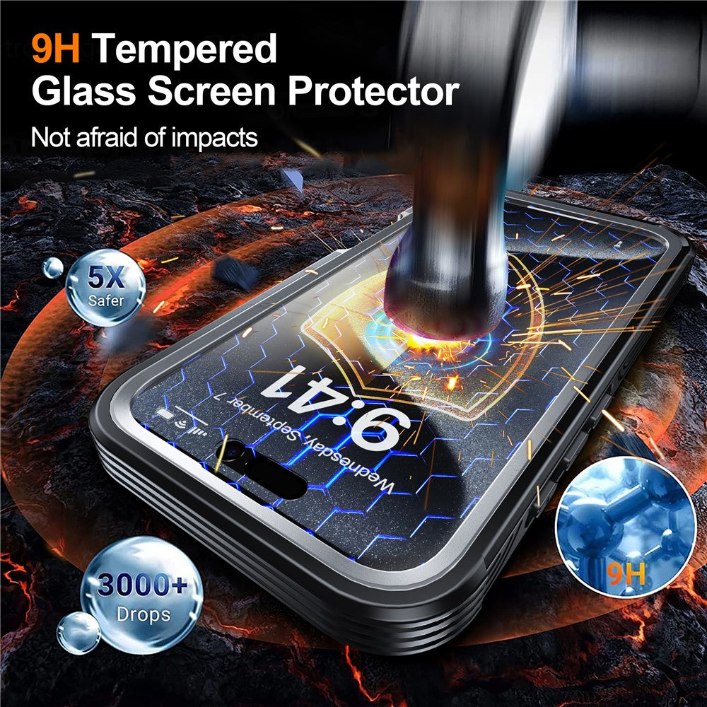 For iPhone 16 Magnetic Case with Tempered Glass Film PC + TPU Full Rugged Phone Cover