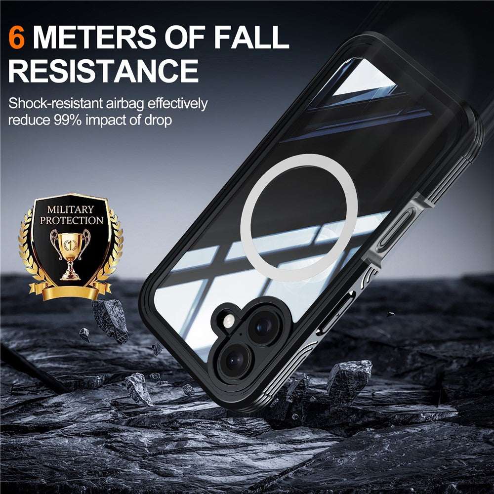 For iPhone 16 Magnetic Case with Tempered Glass Film PC + TPU Full Rugged Phone Cover