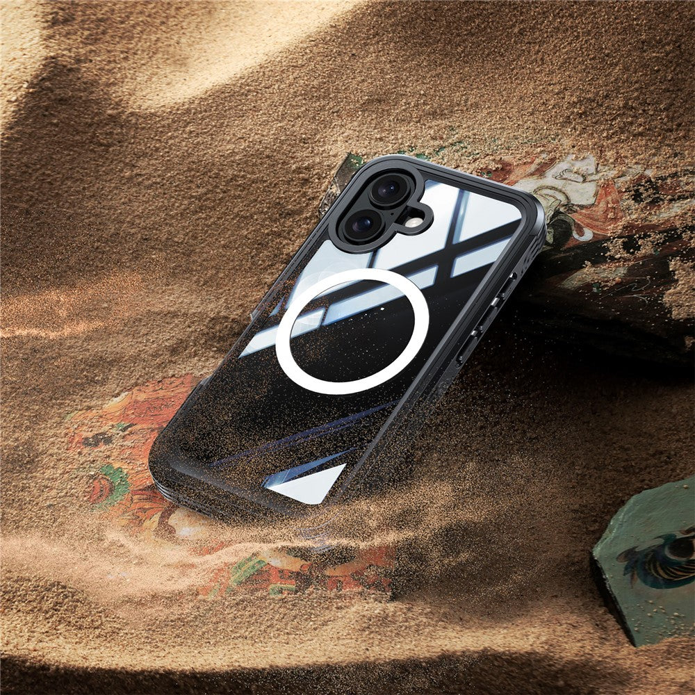 For iPhone 16 Magnetic Case with Tempered Glass Film PC + TPU Full Rugged Phone Cover