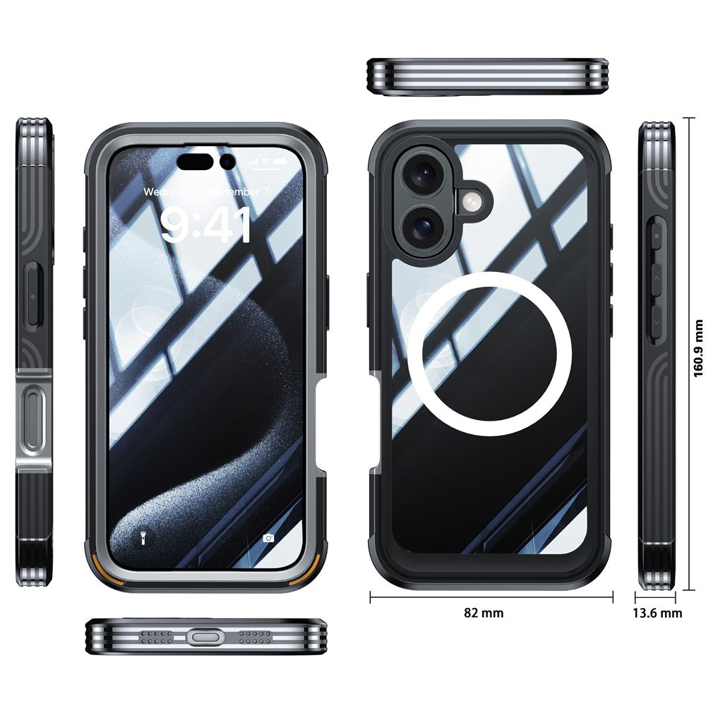 For iPhone 16 Magnetic Case with Tempered Glass Film PC + TPU Full Rugged Phone Cover