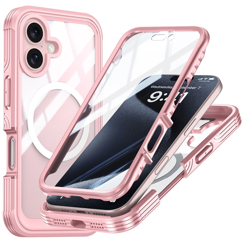 For iPhone 16 Magnetic Case with Tempered Glass Film PC + TPU Full Rugged Phone Cover