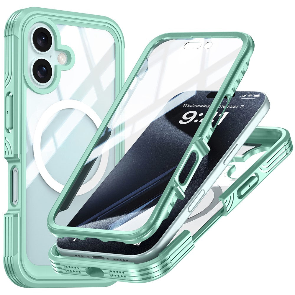 For iPhone 16 Magnetic Case with Tempered Glass Film PC + TPU Full Rugged Phone Cover