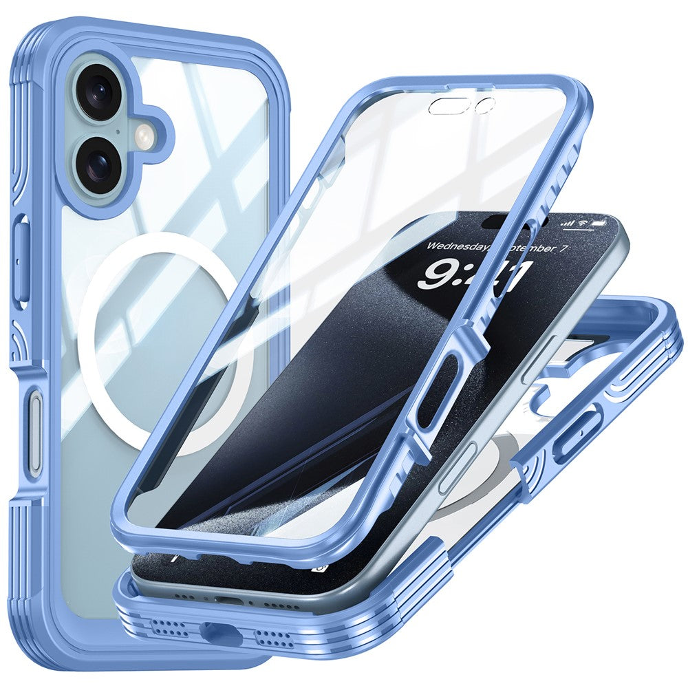 For iPhone 16 Magnetic Case with Tempered Glass Film PC + TPU Full Rugged Phone Cover