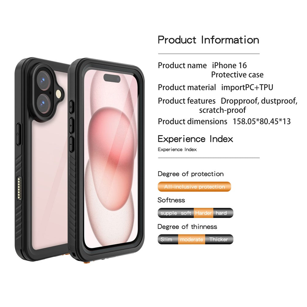 REDPEPPER FS Series For iPhone 16 Cell Phone Case IP68 Waterproof Clear Back Panel Phone Cover
