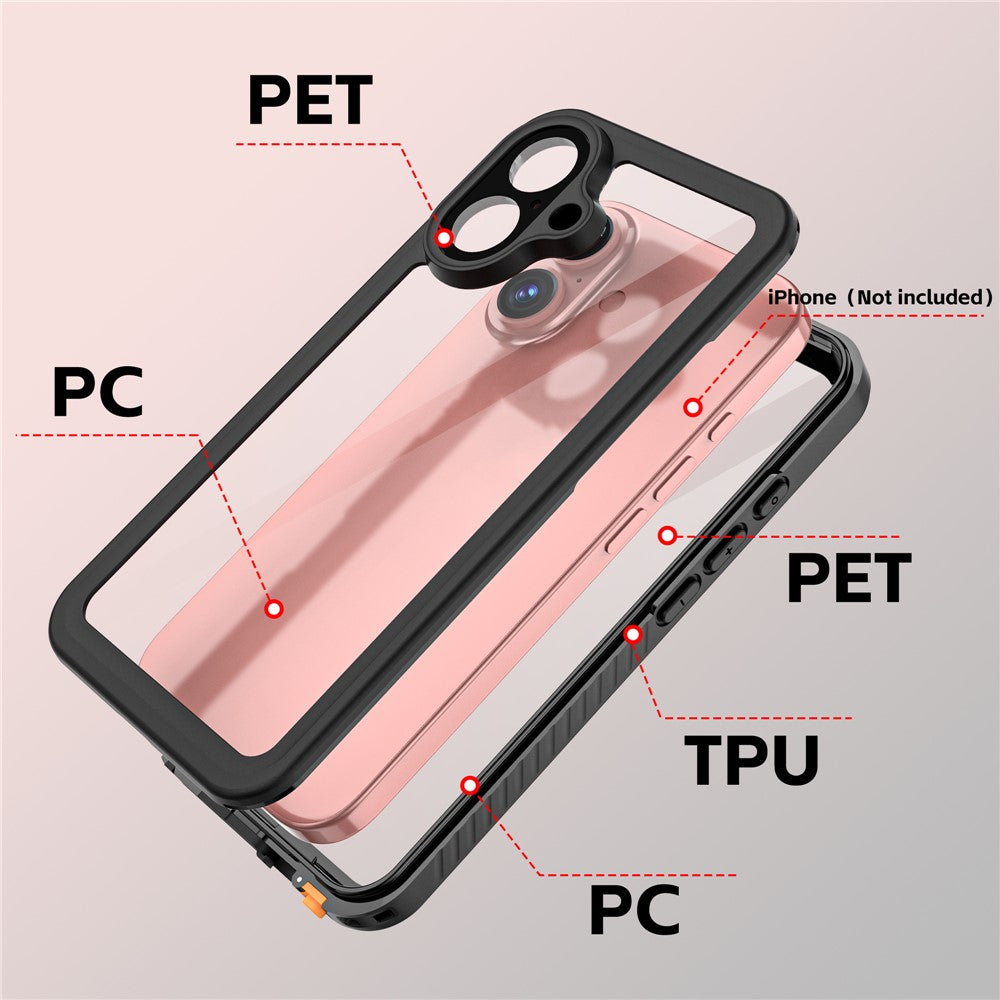 REDPEPPER FS Series For iPhone 16 Cell Phone Case IP68 Waterproof Clear Back Panel Phone Cover