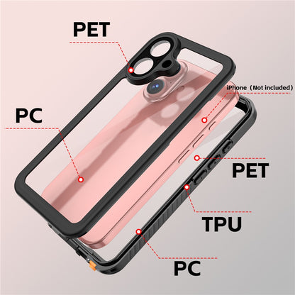 REDPEPPER FS Series For iPhone 16 Cell Phone Case IP68 Waterproof Clear Back Panel Phone Cover
