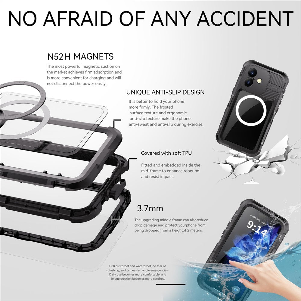 SHELLBOX M Series For iPhone 16 IP68 Waterproof Case Metal Diving Phone Cover Compatible with MagSafe