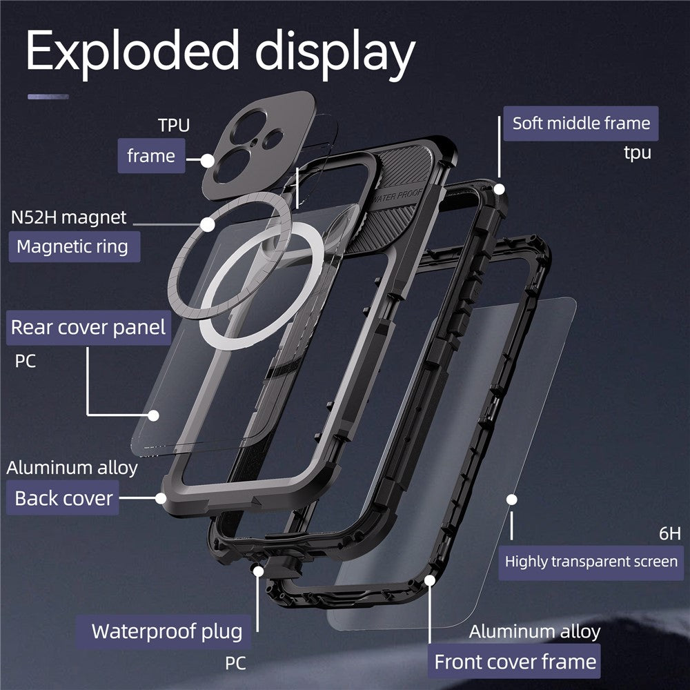 SHELLBOX M Series For iPhone 16 IP68 Waterproof Case Metal Diving Phone Cover Compatible with MagSafe