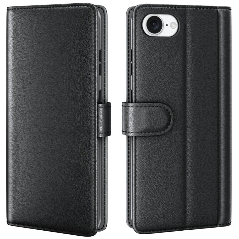 For iPhone 17e / 16e Case Genuine Split Leather Phone Cover with Wallet Stand