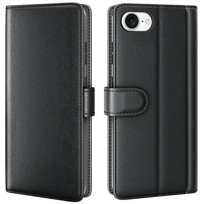 For iPhone 17e / 16e Case Genuine Split Leather Phone Cover with Wallet Stand