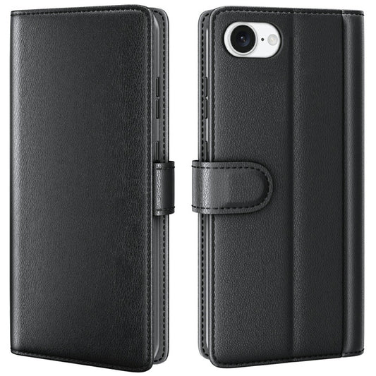For iPhone 17e / 16e Case Genuine Split Leather Phone Cover with Wallet Stand