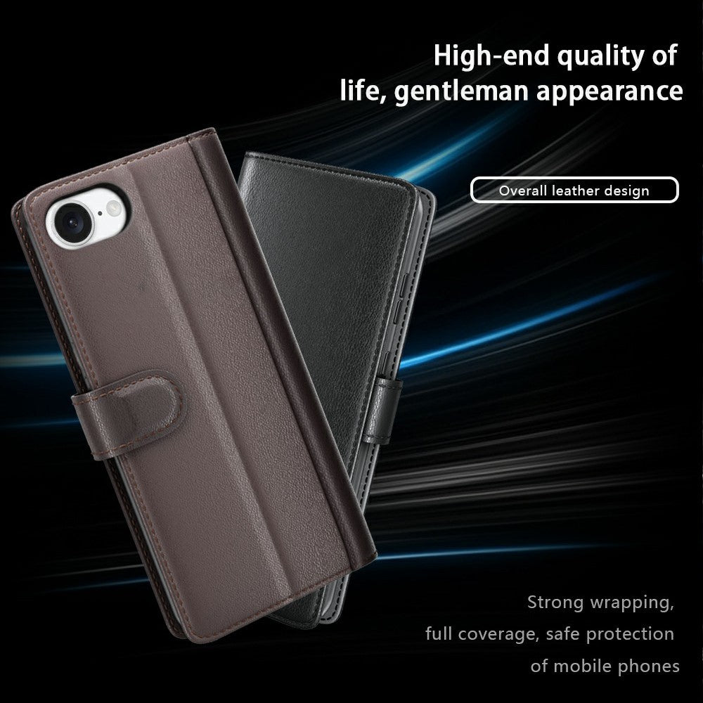 For iPhone 17e / 16e Case Genuine Split Leather Phone Cover with Wallet Stand